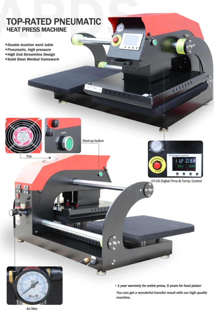 Pneumatic Double Location Shuttle Heat Press Machine